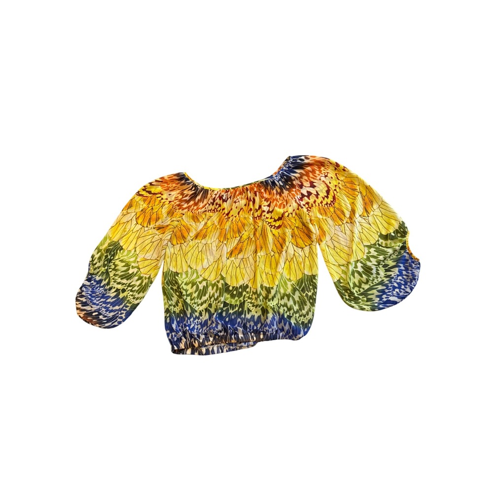 Unyx Butterfly Wing Print Off Shoulder Blouse Yellow Green Blue Large 3398-49